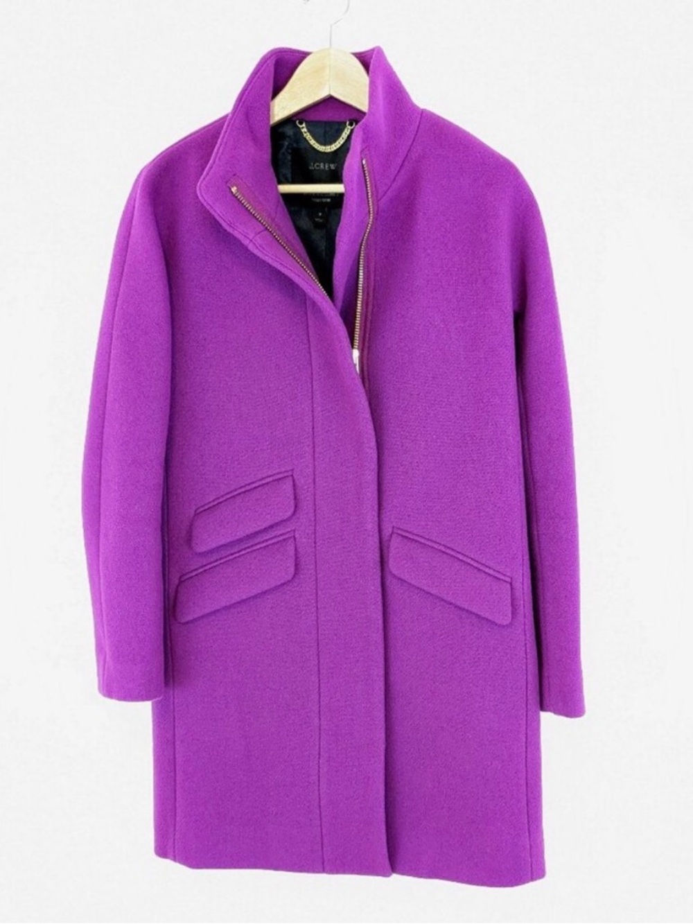 J. Crew Bright Purple Zip-Front Wool Stadium Coat
